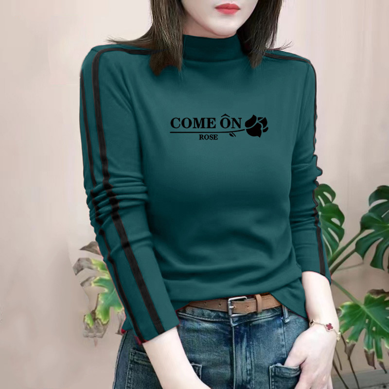 加厚德绒长袖女2025新款秋冬季时尚洋气拼条半高领显瘦保暖打底衫,女装/女士精品,T恤,淘宝优惠券,粉丝福利购,淘宝优惠卷