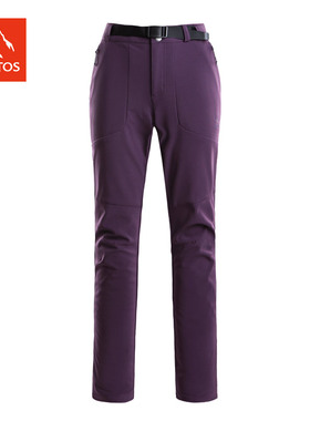 极星 女款秋冬户外软壳裤防风防泼水加绒加厚保暖长裤 AGPC22172