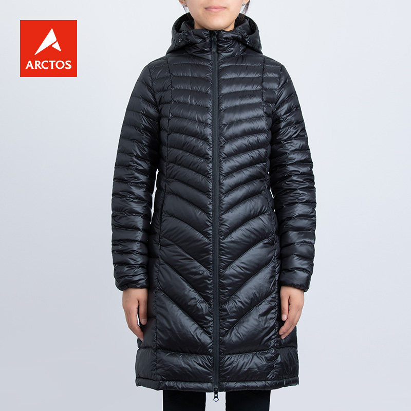 极星 女秋冬户外中长款白鹅绒轻量防泼水防漏绒羽绒服 AGDD22510