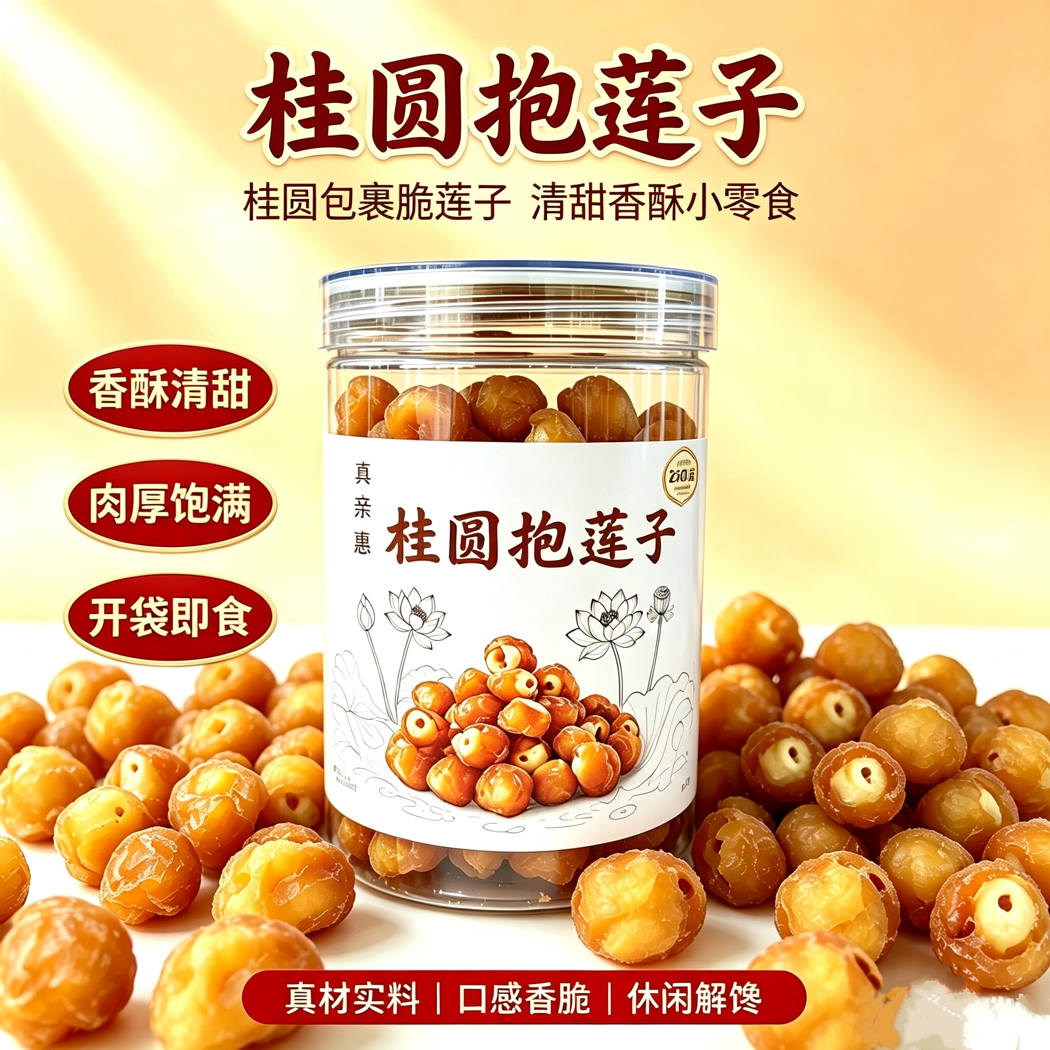 福建漳州桂圆抱莲子龙眼肉包莲子脆去芯果干开罐即食软糯酥脆零食