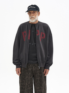 裂纹印花重磅针织夹克 韩国正品PARTIMENTO 复古双拉链经典棒球服