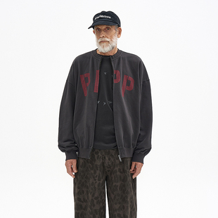 复古双拉链经典 PARTIMENTO 棒球服 韩国正品 裂纹印花重磅针织夹克