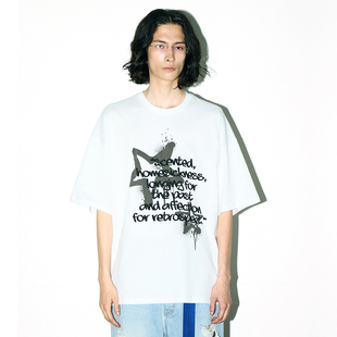 PARTIMENTO 韩国正品 棉质圆领宽松休闲T恤 上衣 字母图案印花半袖