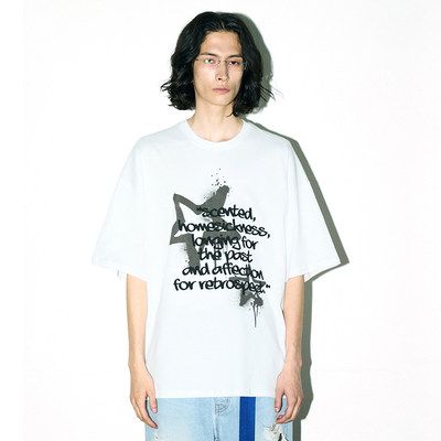 字母图案印花半袖宽松休闲T恤