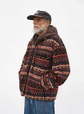 拼色立领费尔岛抓绒夹克 韩国正品 PARTIMENTO 时尚宽松拉链外套