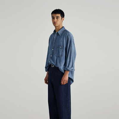 水洗做旧复古牛仔衬衫