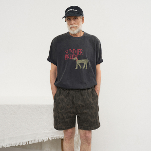 PARTIMENTO 韩国正品 圆领休闲宽松纯棉上衣 T恤 复古水洗印花短袖