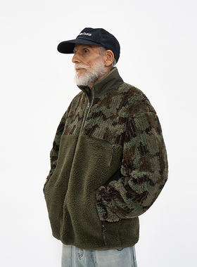 迷彩拼色摇粒绒夹克 韩国正品 PARTIMENTO 休闲宽松保暖立领外套