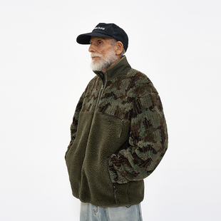 迷彩拼色摇粒绒夹克 韩国正品 PARTIMENTO 休闲宽松保暖立领外套
