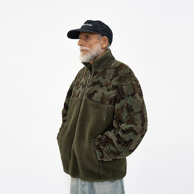 迷彩拼色摇粒绒保暖立领夹克