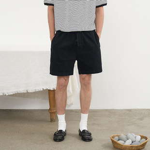 美式复古水洗短裤男 韩国正品PARTIMENTO 松紧腰抽绳简约休闲裤子