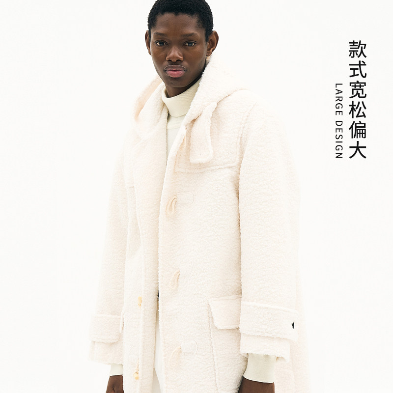 毛绒布牛角扣设计 韩国正品 PARTIMENTO 秋冬男女长款连帽大衣,男装,毛呢大衣,淘宝优惠券,粉丝福利购,淘宝优惠卷