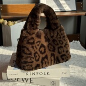 豹纹休闲单肩手提斜挎女时尚 毛绒包包新款 仿貂毛INS冬季 潮大容量