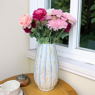 东南亚手工艺术水蓝调贝壳镶嵌花瓶宽15cm高30cm口径10cm