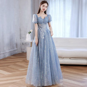 2025新款 蓝色高级感钢琴声乐艺考18岁成人礼年会宴会主持人礼服裙