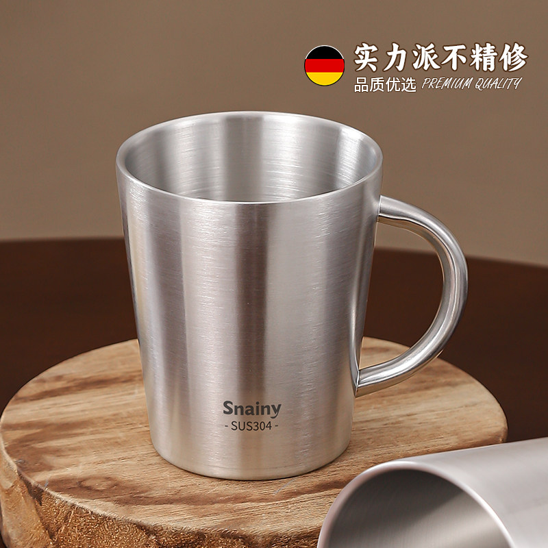 304不锈钢杯子食品级儿童喝水双层防烫防摔带手柄牛奶杯家用茶杯