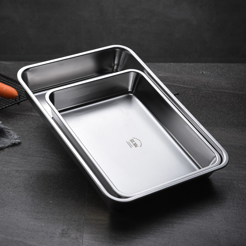 304不锈钢方盘托盘长方形加厚食品熟食展示盘商用烤鱼平底铁盘子