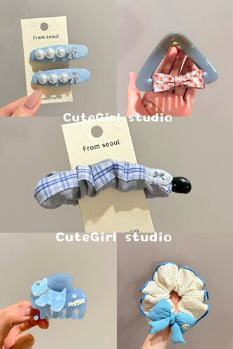 Cutegirl studio韩国奶白波点小狗蝴蝶结半扎抓夹女洋气发抓头饰