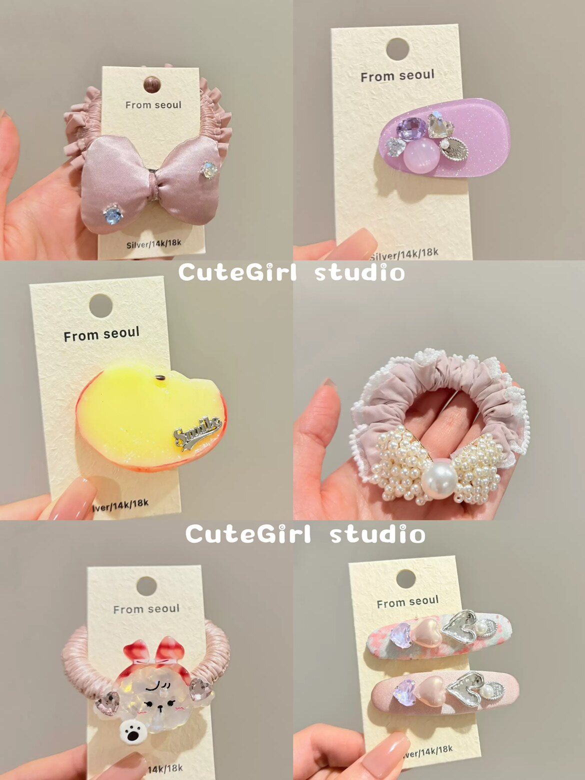 Cutegirl studio韩国星空醋酸闪钻大胖丁发夹珍珠蝴蝶结发圈发绳