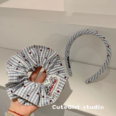 Cutegirl studio2026韩国新品发夹蓝色格纹爱心发箍发卡大肠发圈