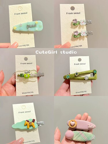 Cutegirlstudio韩系新款绿色系列发夹鸭嘴夹刘海夹子花朵大掰掰夹
