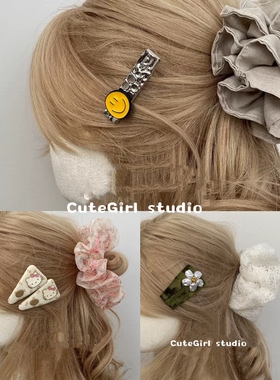 Cutegirl studio韩版新款可爱笑脸发夹碎花蝴蝶结发夹鸭嘴夹发饰
