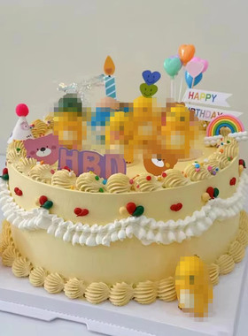 网红胖胖龙可爱卡通小恐龙彩虹HBD笑脸蘑菇花朵生日蛋糕装饰摆件