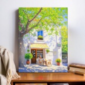 午后阳光小清新治愈挂画ins海边书店风景装 饰画客厅卧室床头壁画