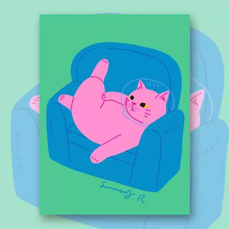 墙面趣味挂画喵星人治愈系艺术动漫墙壁装饰画ins风卧室客厅挂画