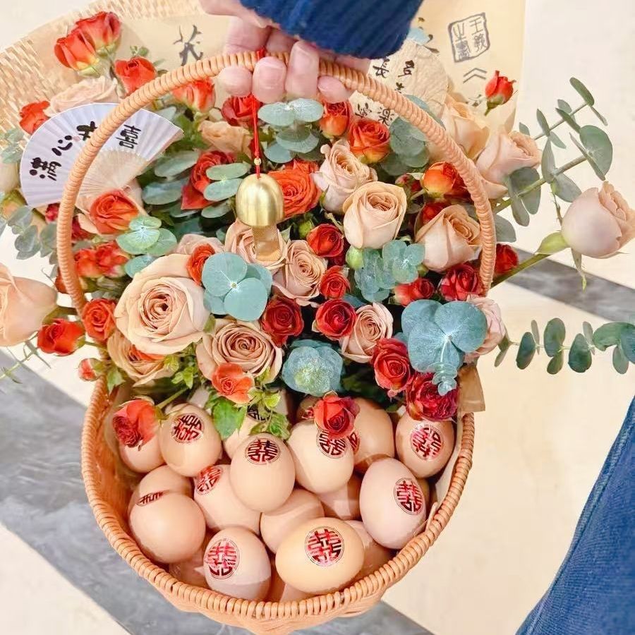 月子花篮仿藤手提创意花篮
