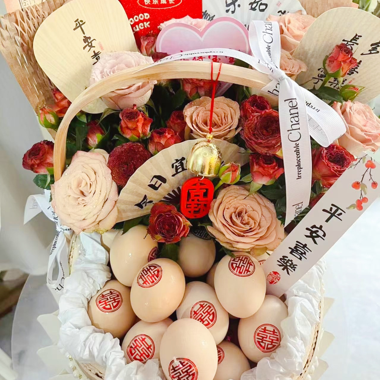 坐月子送鸡蛋花篮田园手提篮