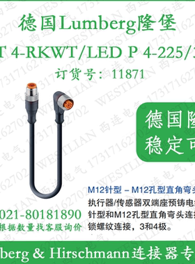 德国隆堡lumberg双端黑色PUR预铸线缆RST 4-RKWT/LED P 4-225/3 M