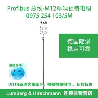 lumberg德国隆堡Profibus总线电缆M12母接头5芯0975 254 103/5M