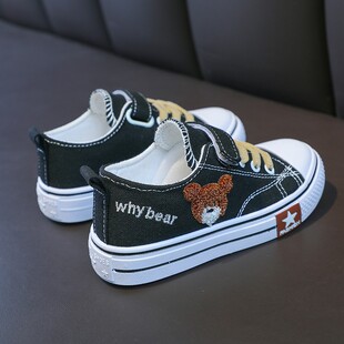 男童软底跑步鞋 女童2025春夏新款 子潮 低帮透气板鞋 儿童小熊帆布鞋