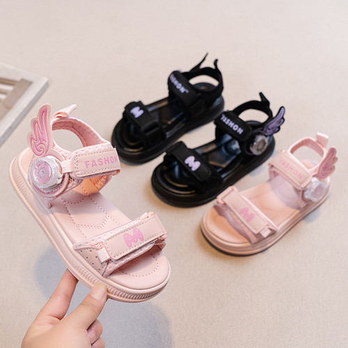 女童凉鞋儿童旋转纽扣运动沙滩鞋