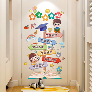 儿童房间门上装 饰门贴纸自粘卡通励志墙贴画学生卧室学习提示语录