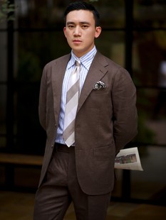 西装 春夏季 修身 那不勒斯亚麻料西服外套男薄款 休闲小西服复古意式