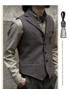 羊毛人字纹坎肩呢子马夹重磅RRL 马甲男咔叽工装 美式 复古休闲西装