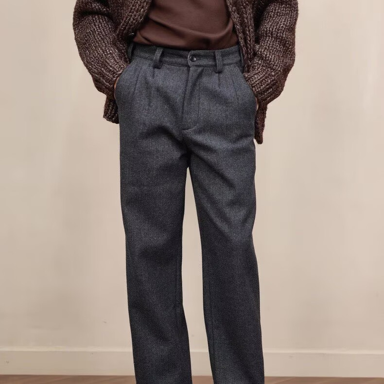 秋冬加厚羊毛英伦工装直筒西裤男