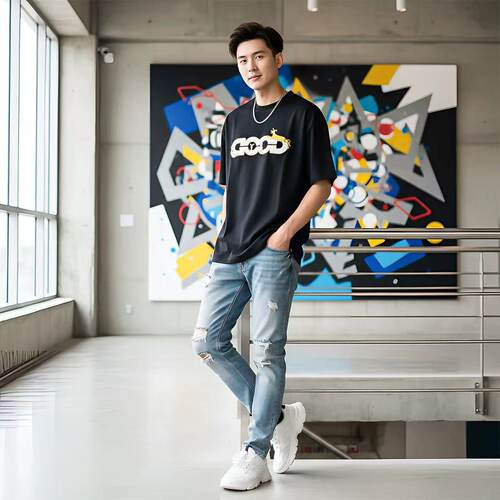 GOOD国潮印花重磅纯棉T恤男