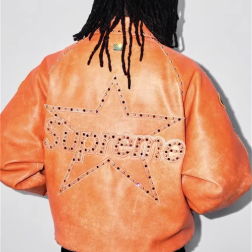 男士复古拼接铆钉拉链夹克