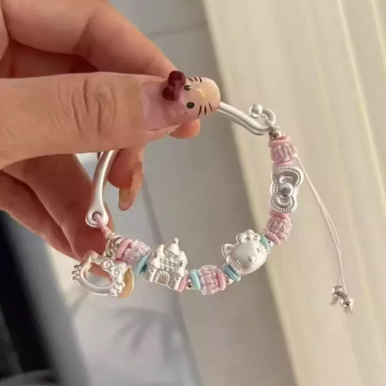 足银可爱卡通Kitty猫半手镯纯银玉桂狗美乐蒂手链礼物三丽鸥手镯