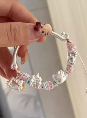 足银可爱卡通Kitty猫半手镯纯银玉桂狗美乐蒂手链礼物三丽鸥手镯