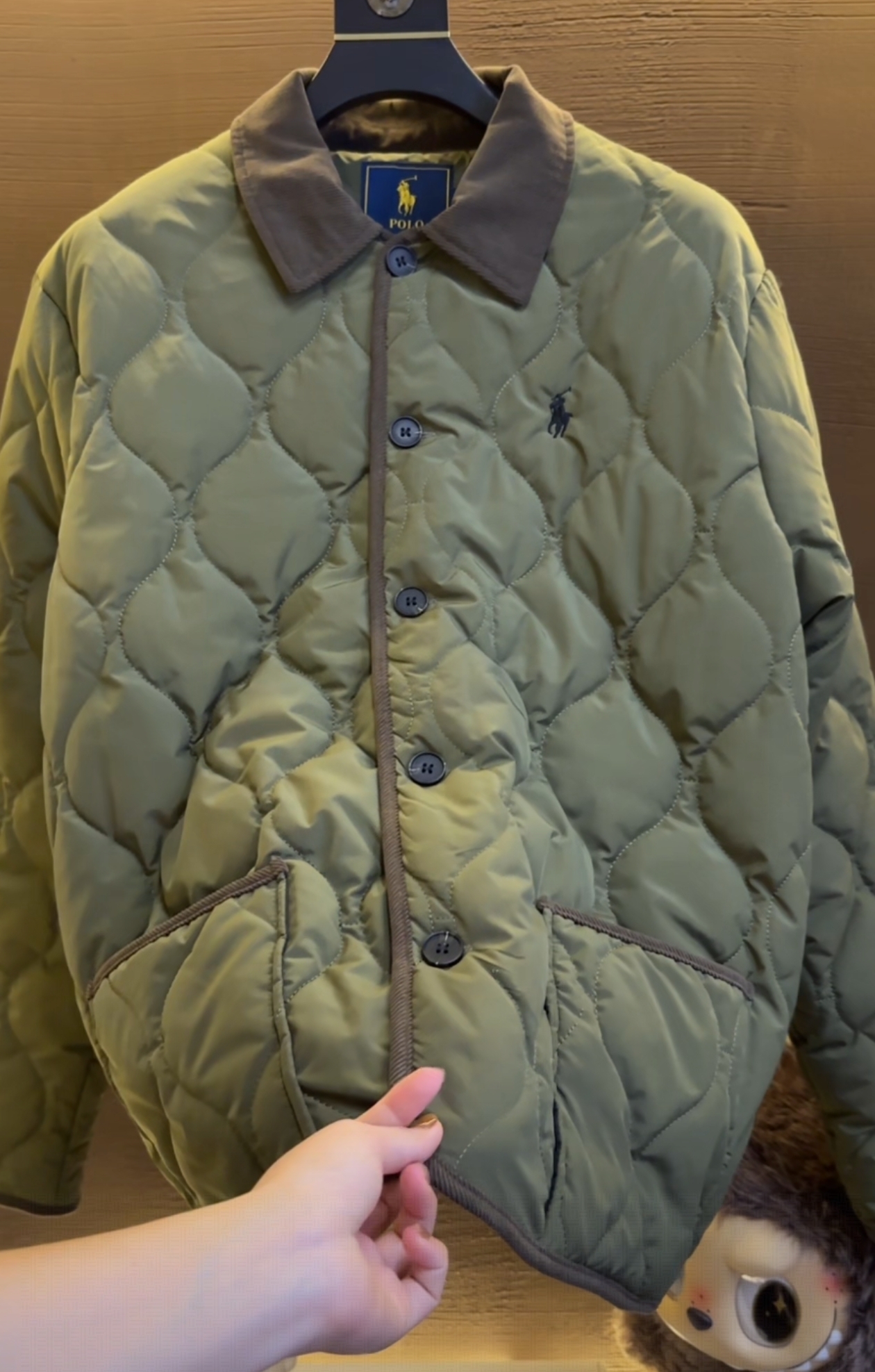 【C36106】【阿桦】秋冬新款菱形格拼接翻领时尚百搭棉服外套