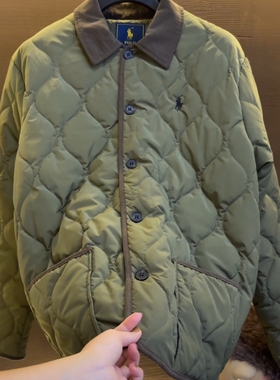 【C36106】【阿桦】秋冬新款菱形格拼接翻领时尚百搭棉服外套