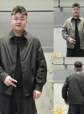 小爽大码男装搭配春季男士时尚百搭翻领衬衫版夹克拉链兜外套