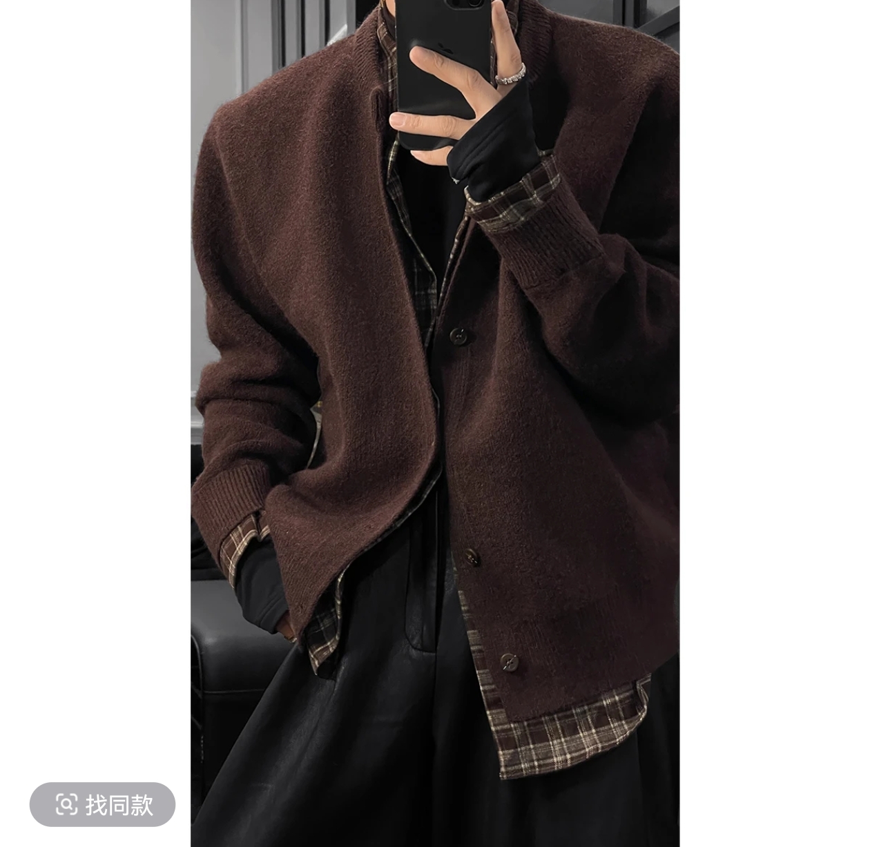 龙叨叨秋冬新品老钱风假两件格纹拼接长袖针织衫慵懒休闲开衫外套