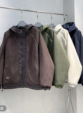 【赢家】冬季加厚摇粒绒拉链拼接软糯保暖连帽棉衣外套DM-58606