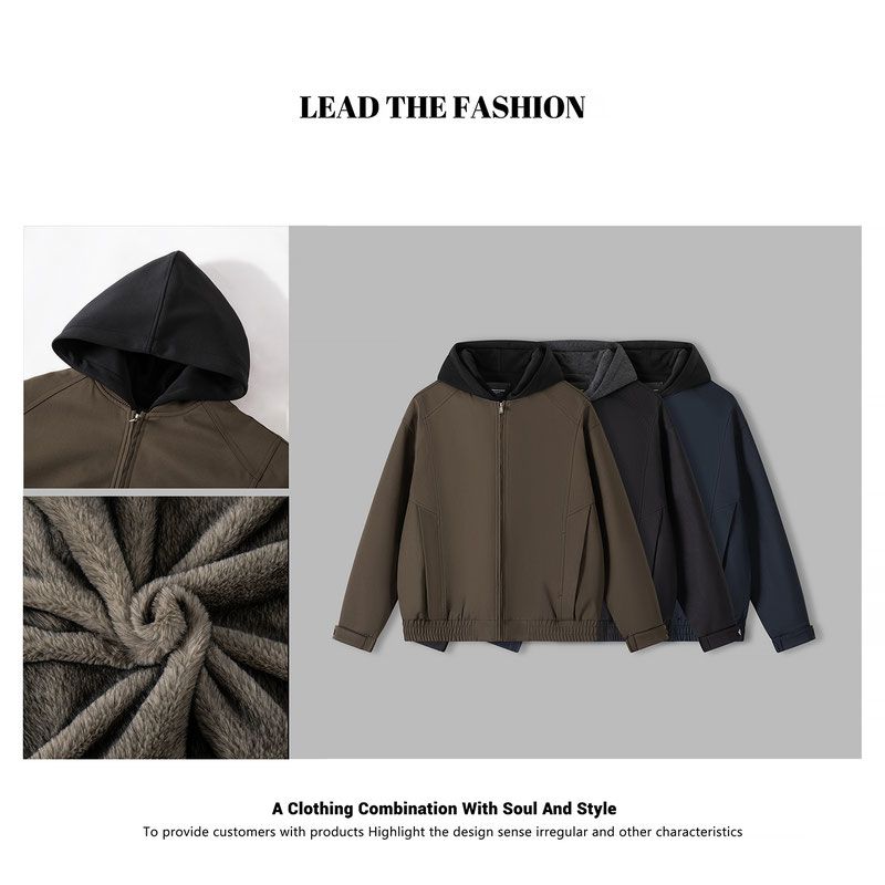 好欧克服装店男款假两件棉服外套男士冬季毛绒宽松加厚保暖夹克