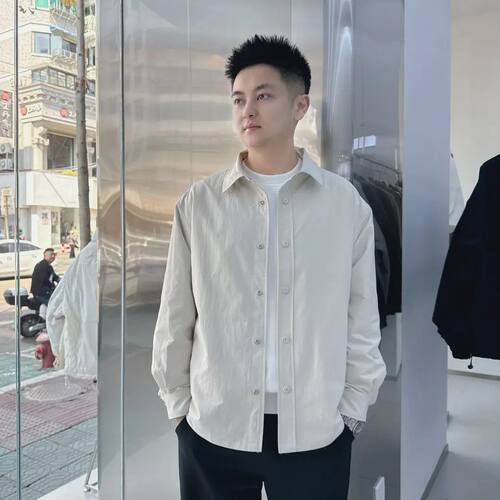 Asen 春季衬衫外套翻领夹克长袖带内衬潮流百搭上衣外套